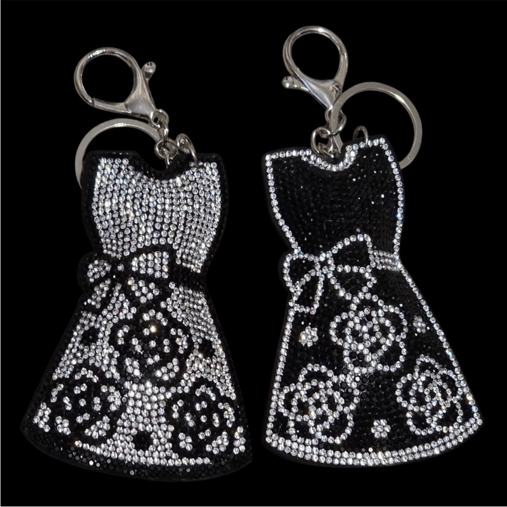 Elegant Rhinestone Black and Silver Dress Bag Charm | Keychain